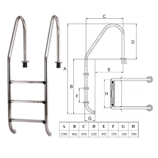 Nemesacél létra 3 fokos nagy ívű