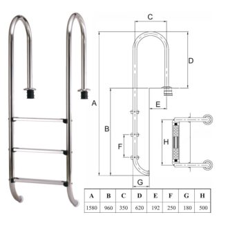 Nemesacél létra 3 fokos kis ívű saválló