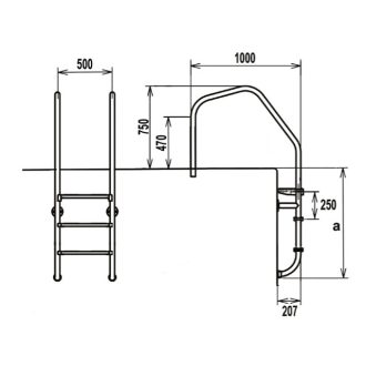 Extra nagy ívű létra 3 fokos 120 cm medencéhez