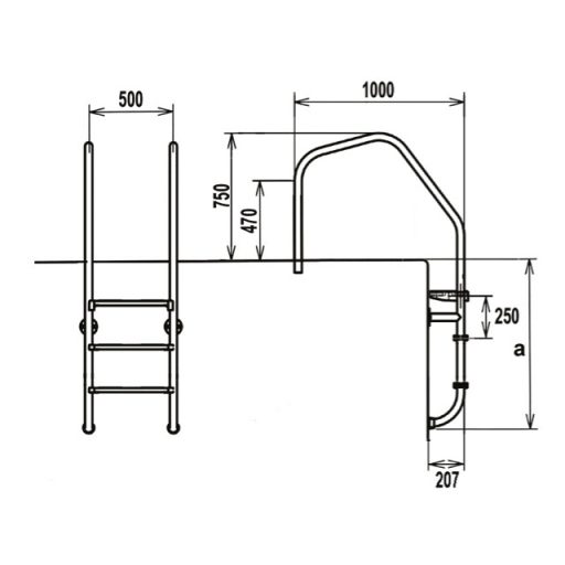 Extra nagy ívű létra 5 fokos 175 cm medencéhez