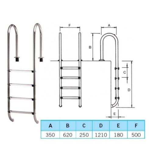 Nemesacél létra 4 fokos kis ívű saválló