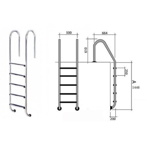Nemesacél létra 5 fokos kis ívű