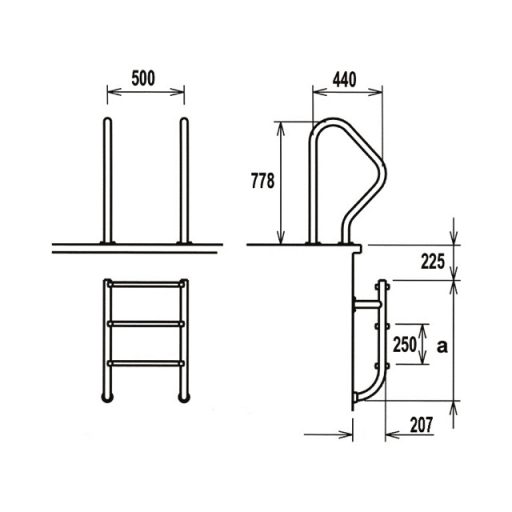 Osztott medence létra 3 fokos saválló