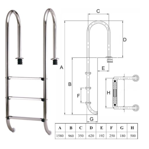 Nemesacél létra 3 fokos kis ívű