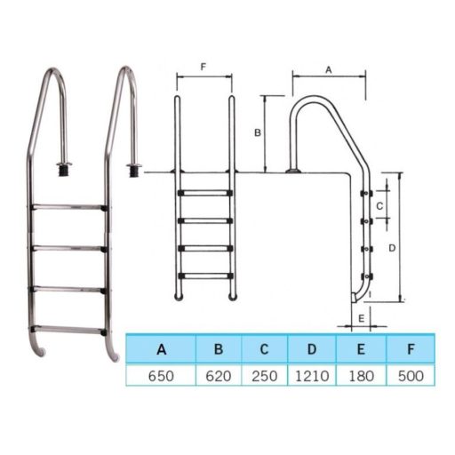 Nemesacél létra 4 fokos nagy ívű