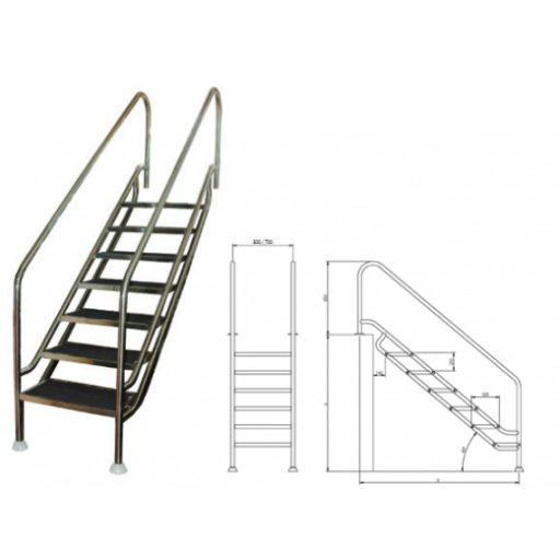 Medence lépcső 700 x 1390 x 1590 mm