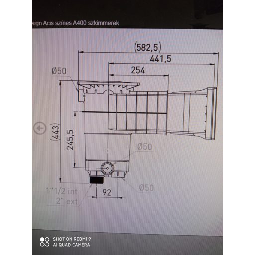 Design szkimmer betonos/fóliás A400 szürke 6/4"BM / 2"KM / D50
