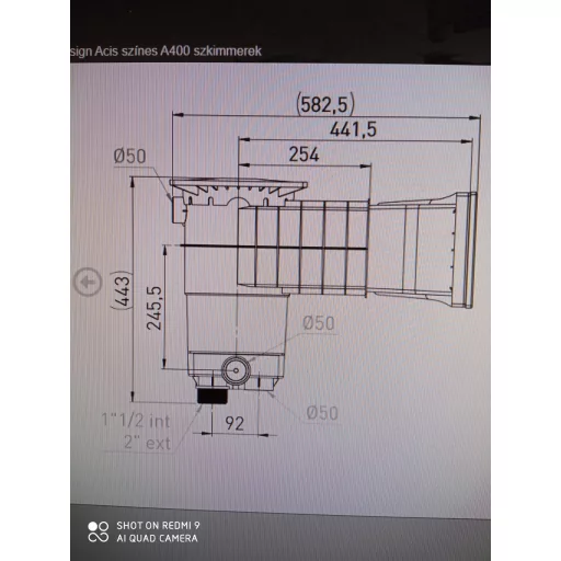 Design szkimmer betonos/fóliás A400 szürke 6/4"BM / 2"KM / D50