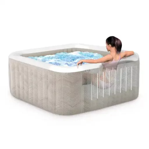 INTEX PureSpa Chevron Deluxe jakuzzi 6 személyes szögletes 196 x196 x 71cm bézs / fehér #28472