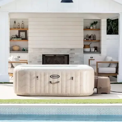 INTEX PureSpa Chevron Deluxe jakuzzi 6 személyes szögletes 196 x196 x 71cm bézs / fehér #28472