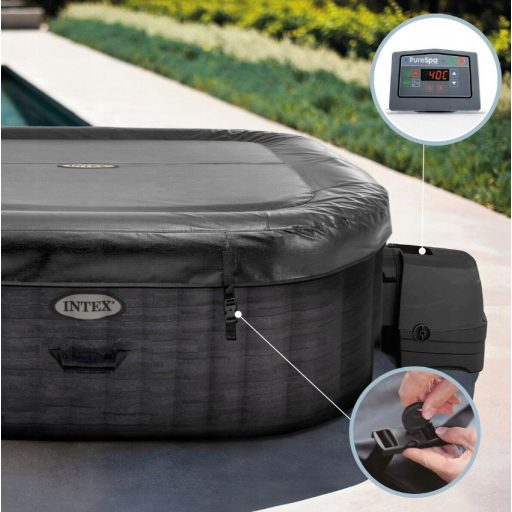 INTEX PureSpa Greystone Deluxe jakuzzi 6 személyes szögletes 193 x 193 x 71 cm szürke / fehér #28452
